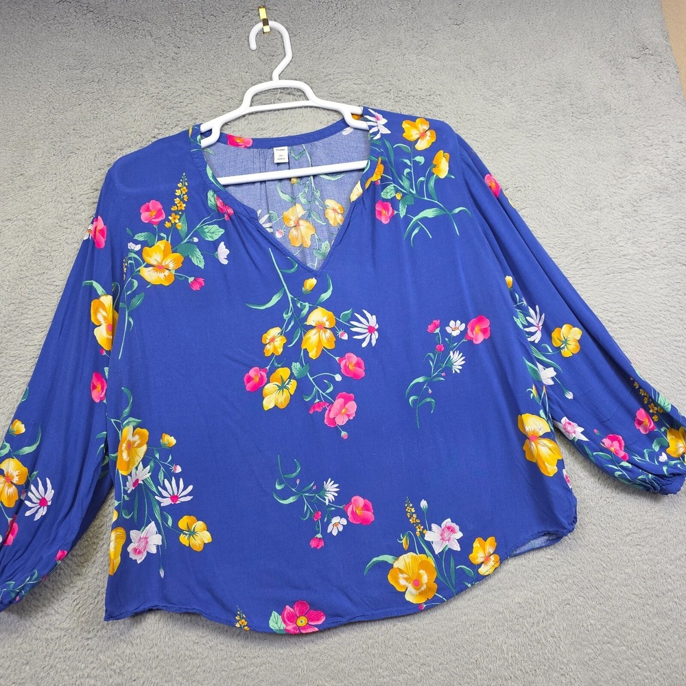 Old Navy Top Womens Plus Size 2XL Blue V Neck Floral Colorful Boho Peasant Flowy